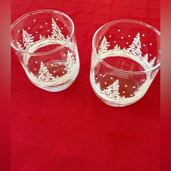 Libbey Other - Libbey clear and white snowy tree vintage tumbler glasses. Set of 2
